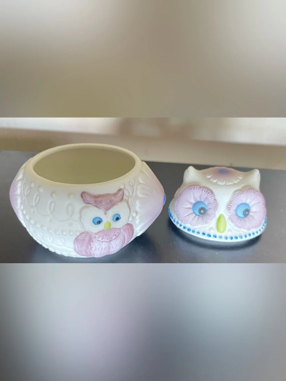 Lefton China Small Owl Porcelain Trinket Container